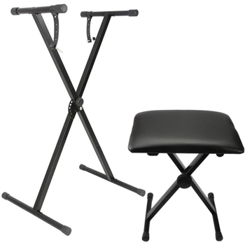 X-type Keyboard Stand + Adjustable Folding Piano Bench Stool Seat Black