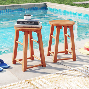 2 PCS 18-Inch Outdoor Wood Bar Stools Set 