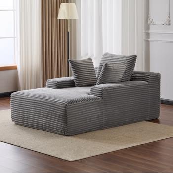 Oversized Chaise Lounge Chair Cozy Cloud Couch, Modern Plush Corduroy Upholstered Sleeper Sofa Daybed with 3 Throw Pillows and Wide Armrest for Living Room, No Assembly Required,Grey