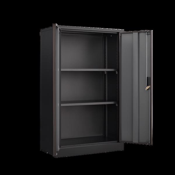 带锁门和可调节搁板的金属储物柜，折叠文件储物柜，适用于家庭办公室、学校、车库的折叠储物柜，黑色-2