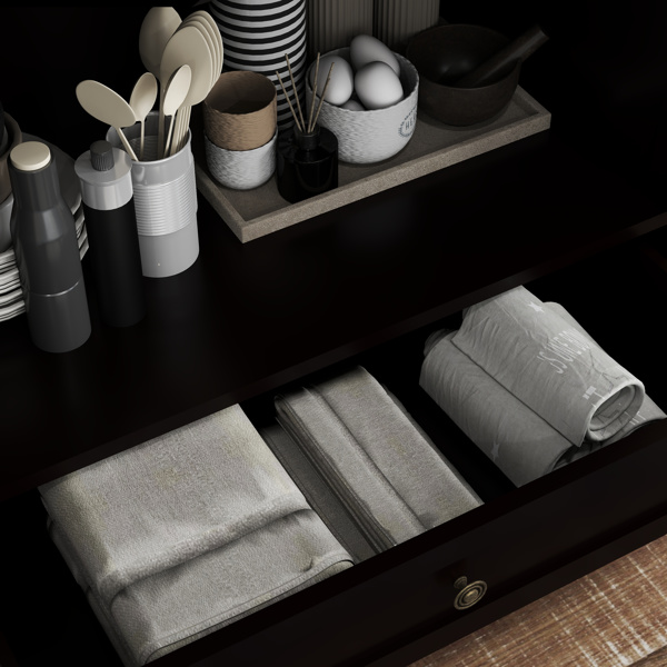 简约黑色餐柜，带双玻璃门和抽屉，现代木质储物餐柜，适用于客厅、餐厅走廊入口（黑色）-16