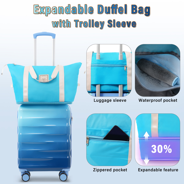 20英寸带杯架的随身行李箱 - 轻质亮面硬壳行李箱，带万向轮、TSA锁、航空认证，两件套-15