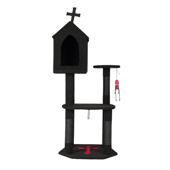 Gothic Cat Tree with Coffin Bed, 57\\" Cat Tower with Spacious Cat Condo, Scratching Posts, Hanging Toy, Multi-Level Cat Activities Furniture for Large Cats