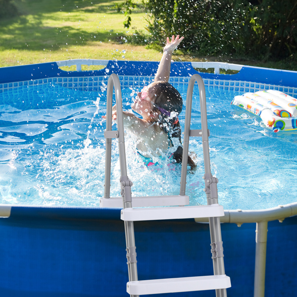 4阶 52in 泳池扶梯 铁 灰色框架+白色踏板 安全梯-3