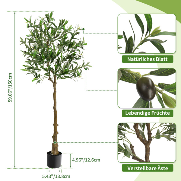 150cm 橄榄树 650叶片 26果 PVC 绢布 仿真树-3