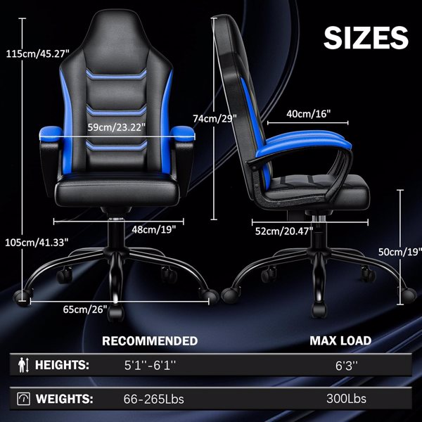 人体工学游戏椅，高度可调电脑椅，带脚轮的真皮电脑椅，成人和青少年用-2