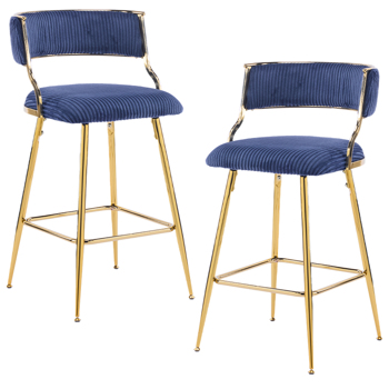 2pcs 粗条绒 电镀金铁脚 吧椅凳 蓝色