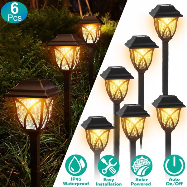 （自提可发加拿大，temu&tk下自提单）6 PCS太阳能灯桩户外装饰景观灯 IP45 防水，自动开启关闭，适用于小径、花园、庭院和露台。-11