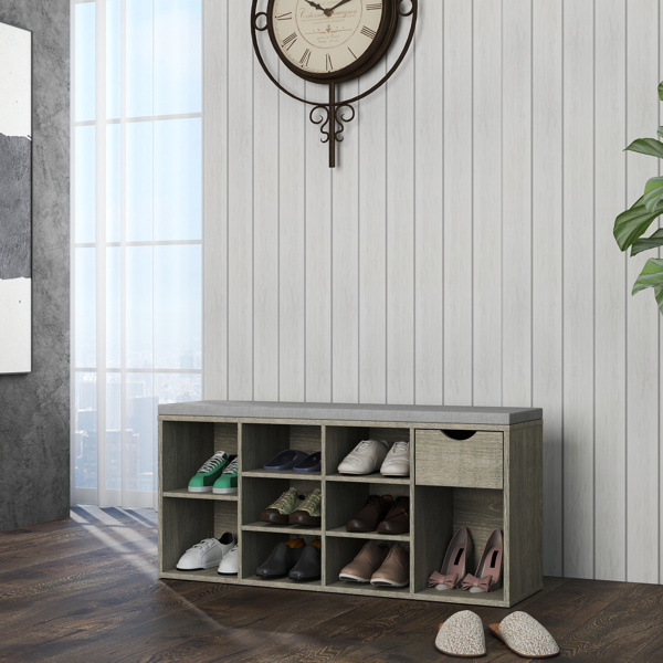 储物凳、换鞋凳、带软垫、抽屉和开放式隔间的玄关凳、带储物功能的长凳、三层鞋架长凳-11