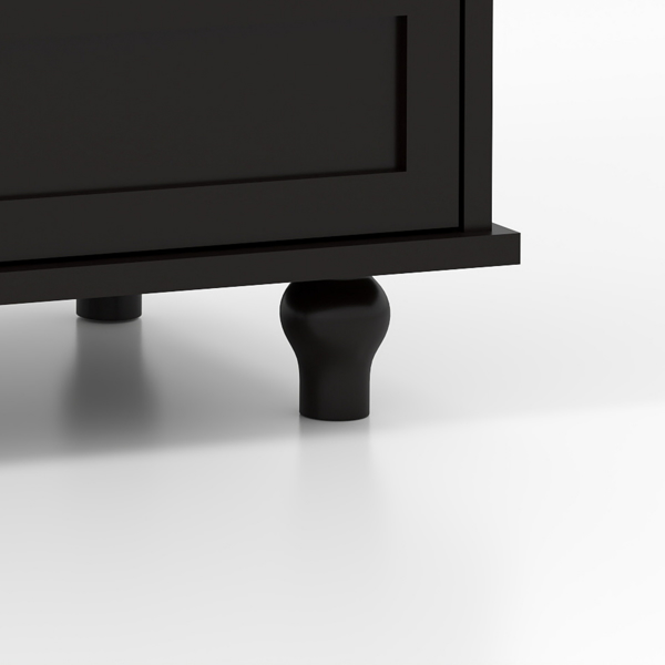 简约黑色餐柜，带双玻璃门和抽屉，现代木质储物餐柜，适用于客厅、餐厅走廊入口（黑色）-10