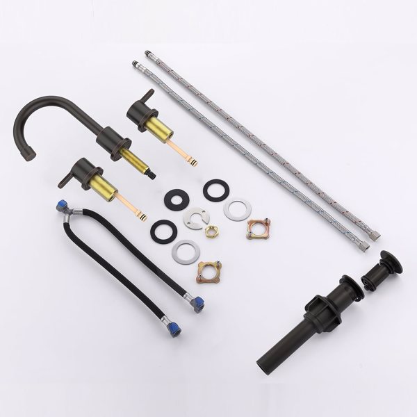 宽浴室洗手盆水龙头油擦青铜2把手8英寸3孔360°旋转喷嘴洗手盆，带弹出式排水组件【周末不发货，TK/TEMU订单仅支持自提】-7