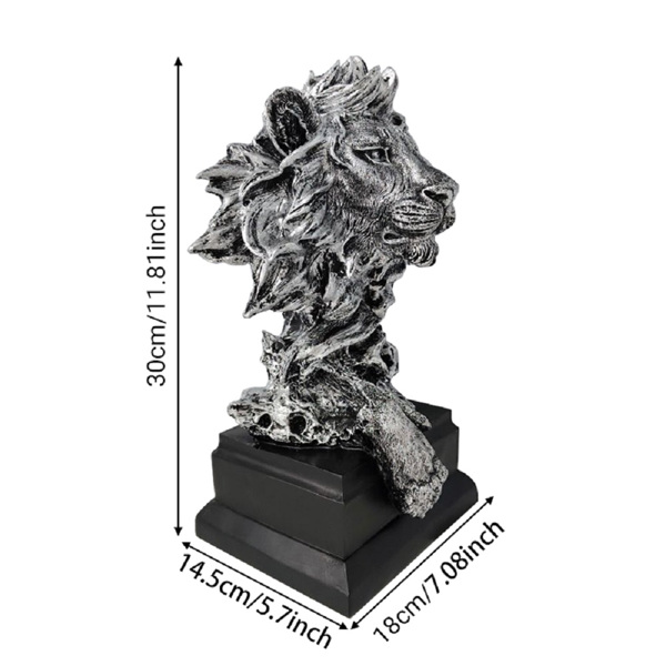 美式复古动物仿铜狮子头像树脂工艺品摆件玄关办公室酒柜软装装饰 J831银色-1