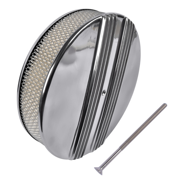 空气滤清器 14" x 3" Half Finned Aluminum Air Cleaner With Recessed Base and Paper Element Polished-6
