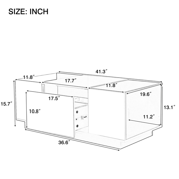 咖啡桌，现代风格中央桌，高光饰面，玻璃桌面，带开放式储物格和 2 个隐藏抽屉，适合客厅-16