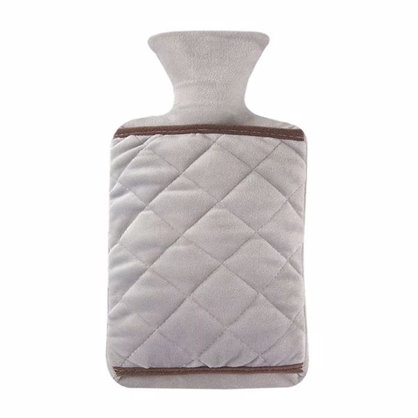 热水袋 加热神器注水PVC热水袋 毛绒暖手袋 背部颈部肩部暖宝宝 双插手灰色菱格布套+热水袋【2000ML】-1