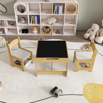 3-in-1 Kids Study Table & Chairs Set - Multi-Functional Activity Table with Detachable Blackboard Top for Drawing/Reading/Play, Durable Engineered Wood (MDF) Nursery Furniture for Toddlers