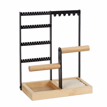 Schmuck Organizer Stand mit Samt Ring Halter, Ohrring Organizer mit 48-Löchern, 6-Haken Halskette Halter, 4-Tier Schmuck Display Aufbewahrungsbaum für Armbänder, Ohrringe, Ringe, Uhren (Schwarz)