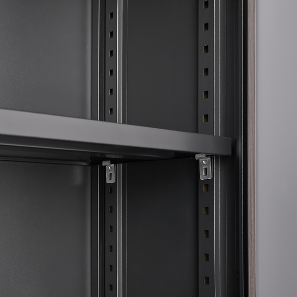 带锁门和可调节搁板的金属储物柜，折叠文件储物柜，适用于家庭办公室、学校、车库的折叠储物柜，黑色-7