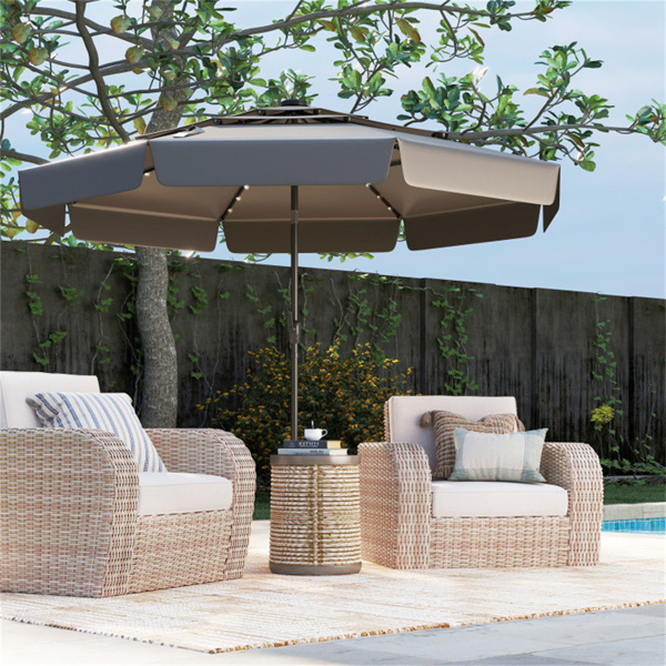 10英尺露台伞，带太阳能LED灯和多层通风屋顶 -3