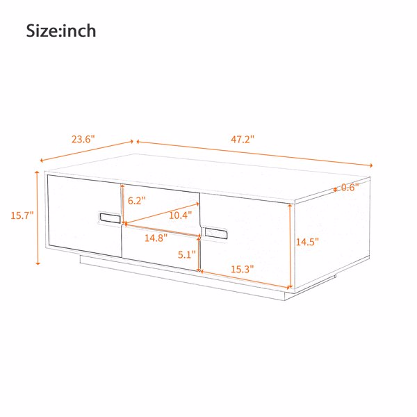 现代高光长方形咖啡桌，时尚中央桌，带储物空间，带 16 色 LED 灯的客厅装饰家具-9