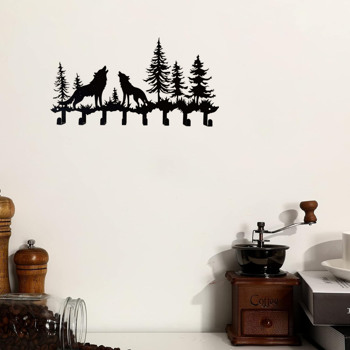 Wall - Mounted Rustic Wolf - Themed Metal Organizer - Hang Keys, Hats, Bags. Ideal for Living, Kitchen, Hallway. Distinct Housewarming Gift, Utility Hooks.