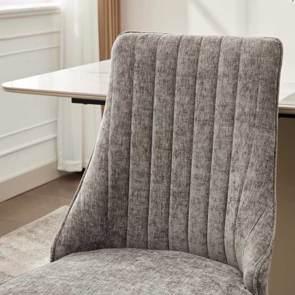 人造丝布植绒雪尼尔餐椅，通道式厨房晚餐椅，舒适的布艺软垫餐椅，适用于餐厅，带银色拉丝不锈钢腿，2 件套（灰色），SW1747GY-14