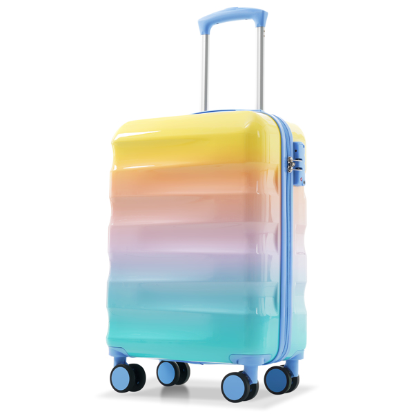 20英寸带杯架的随身行李箱 - 轻质亮面硬壳行李箱，带万向轮、TSA锁、航空认证，两件套-3