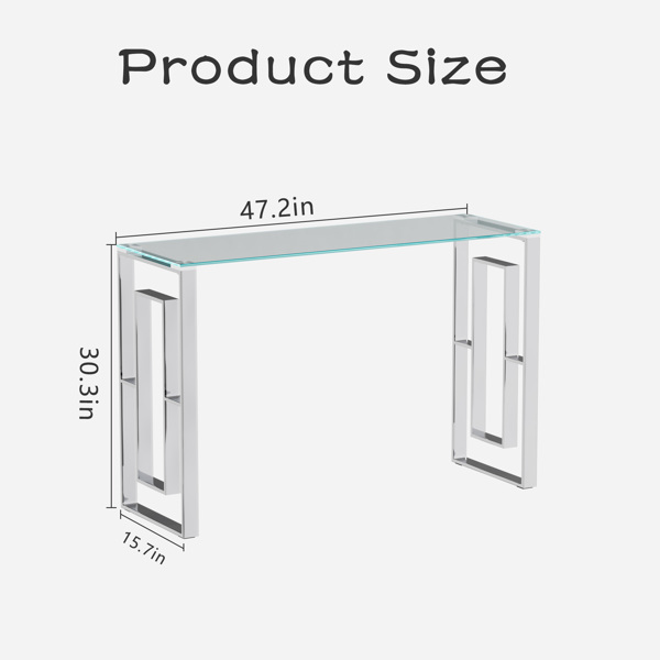 银色透明玄关桌控制台桌不锈钢玻璃餐边桌-5