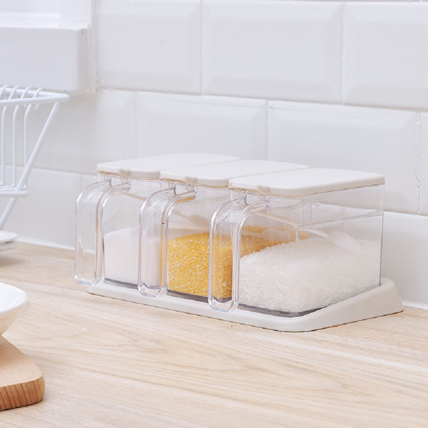 厨房调味瓶调味料收纳盒 带勺子 优雅白-5