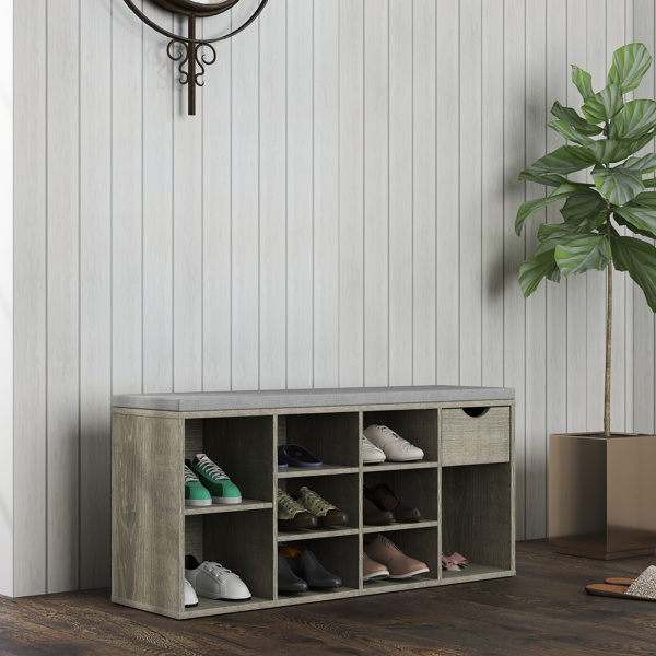 储物凳、换鞋凳、带软垫、抽屉和开放式隔间的玄关凳、带储物功能的长凳、三层鞋架长凳-9