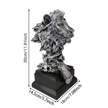 LöWen-Statue Wohnzimmer Deko Modern LöWenkopf-Figur,Harz Skulptur Deko,Tierkop Statue,Figur,Kunsthandwerk,Ornamente FüR Zuhause,BüRo,Dekoration,Geschenk.,Silber