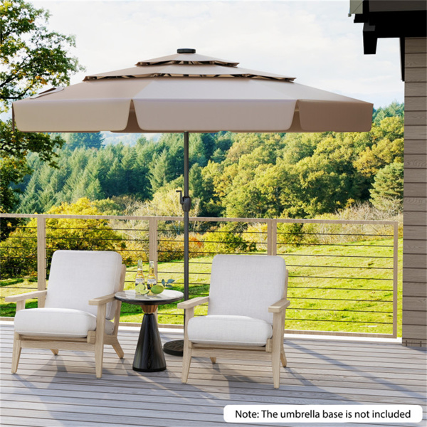 10英尺褐色露台伞，带太阳能LED灯和多层通风屋顶 -9