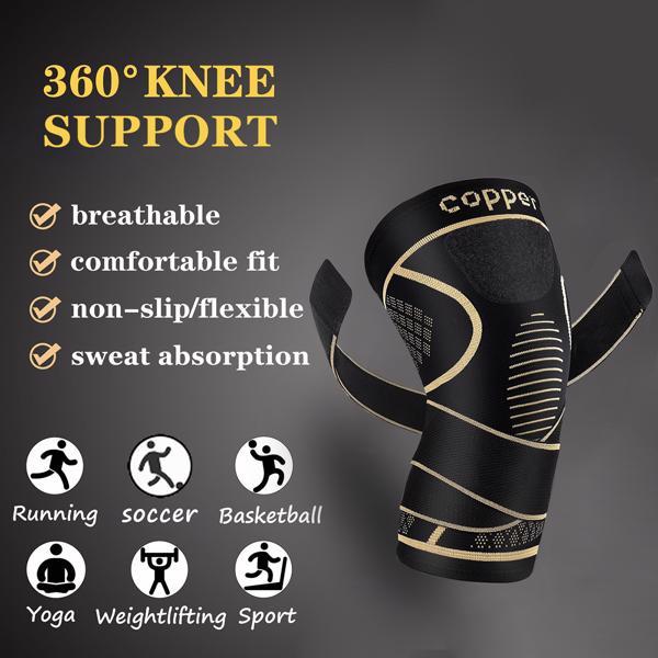 铜质膝支撑带，用于男女膝关节疼痛（1对），膝关节压缩套筒，用于关节炎，前交叉韧带，半月板撕裂，关节疼痛缓解，用于工作，跑步，举重的膝关节支撑（TK和TEMU平台只发自提订单）-3