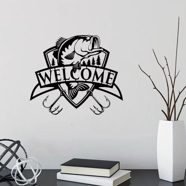 采购产品1pc钓鱼金属标志，欢迎标志，鲈鱼钓鱼金属，鱼金属标志，鲈鱼钓鱼艺术，渔夫礼物，小屋装饰（TikTok、temu下自提）-1