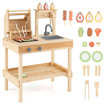 Kids Wooden Barbecue Grill Playset 