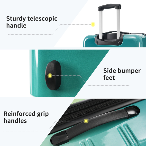 硬壳行李箱套装 3 件套渐变色可扩展行李箱带万向轮和 TSA 锁轻便 20 英寸 24 英寸 28 英寸可选，绿色+黄色-2