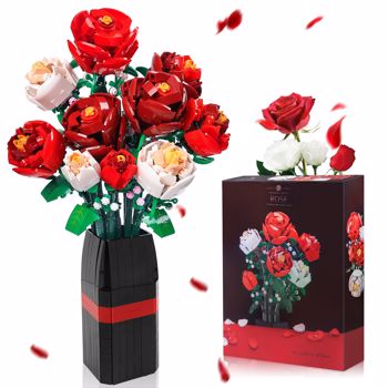 9 Roses Artificial Flowers DIY Bouquet Building Block Set 818 PCS with Vase Decor for Kids Daughter Girlfriend Boyfriend Mom - Birthdays Gift