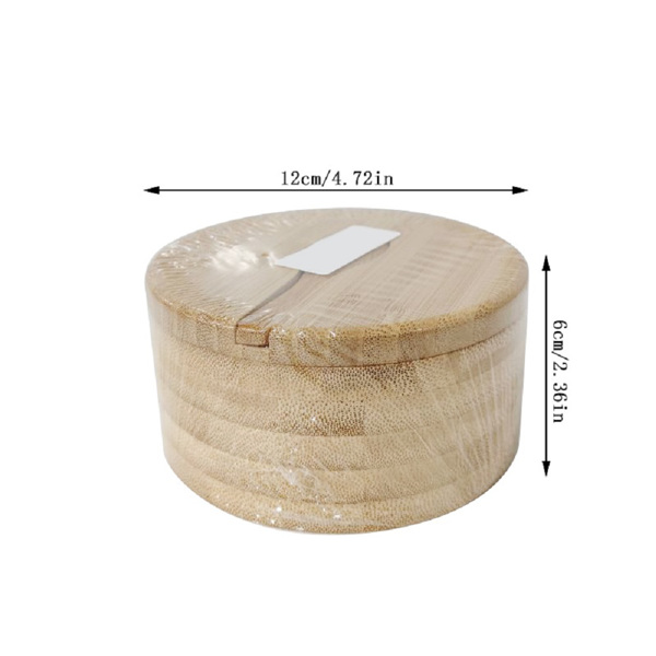 圆形竹制调料盒 双格带勺盐罐12*6cm-5