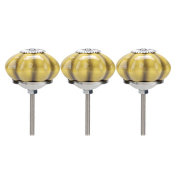 3PCS Ceramic Pumpkins Door Drawer Cupboard Cabinet Pull Handles Knobs(Yellow)