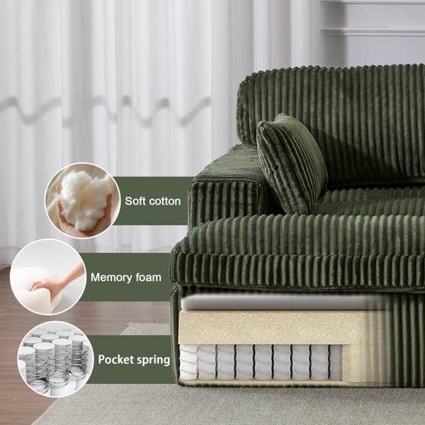 室内双人躺椅、超大软垫睡云沙发、深座豪华沙发床、分段沙发椅、客厅用灯芯绒阅读椅、无需组装、绿色-6