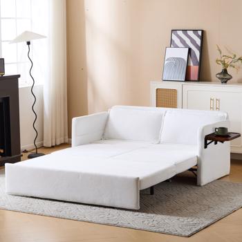 Adult Sleeper Chair Bed, 3-in-1 Convertible Sofa Chair Bed Pull-out Sofa Bed, Convenient Folding Tray Table with USB and Type-C Charging Ports Modern Loveseat for Living Room,WHITE,Fabric