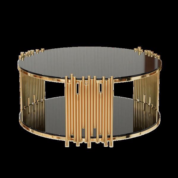 现代简约轻奢风格不锈钢圆形咖啡桌，黑色钢化玻璃台面，客厅咖啡桌-8