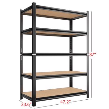 5-Storey Garage Rack, Adjustable Layer Storage Rack, Suitable For Supermarkets, Garages, Basements, Warehouses, 23.6\\"D x 47.2\\"L x 87\\"H, Black, Requires Assembly