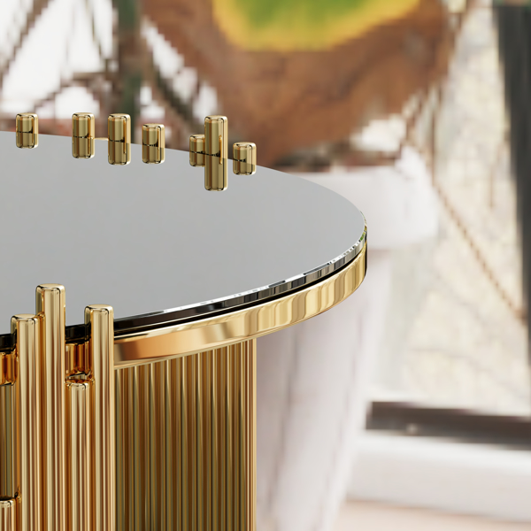 现代简约轻奢风格不锈钢圆形咖啡桌，黑色钢化玻璃台面，客厅咖啡桌-3