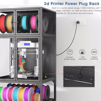 3D Printer Cabinet with Double Layer 3D Printer Filament Storage Rack, T-Shaped Filament Bar & Noise-Reducing, Dust-Proof Design, Suitable for Studio, Office Storage and Organization 