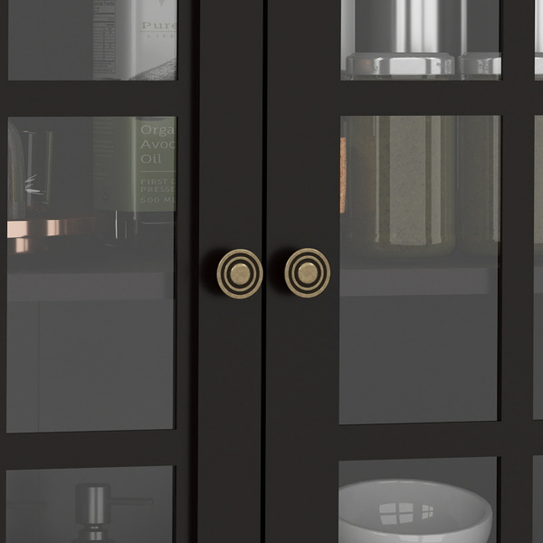 简约黑色餐柜，带双玻璃门和抽屉，现代木质储物餐柜，适用于客厅、餐厅走廊入口（黑色）-2