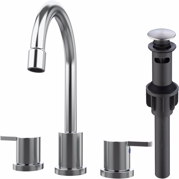 宽浴室水槽水龙头铬合金2手柄8英寸3孔360°旋转喷嘴洗手盆，带弹出式排水组件【周末不发货，TK/TEMU订单仅支持自提】-1