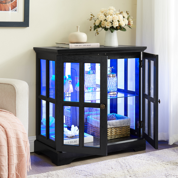 LED 古玩展示柜，带可调节搁板的古董展示柜，复古设计优质展示柜，带格子门，优雅书柜和储物柜，适用于家居装饰和组织 黑色-15
