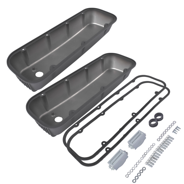 气门室盖 3-11/16" Tall Finned Valve Covers Black for Chevy BBC 396 402 454 502 1965-1995-3