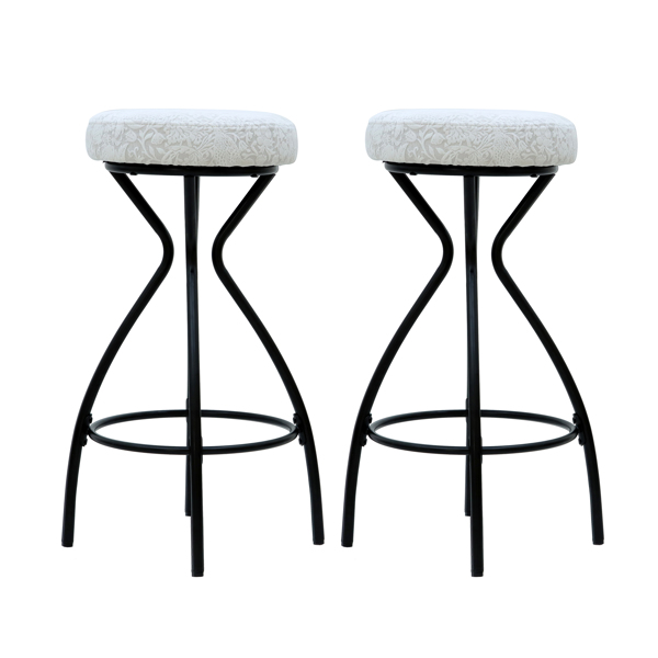 29 英寸花卉印花吧台高吧凳，带脚凳，两件套软垫圆形吧凳，适用于厨房和餐厅（黑白印花）-3
